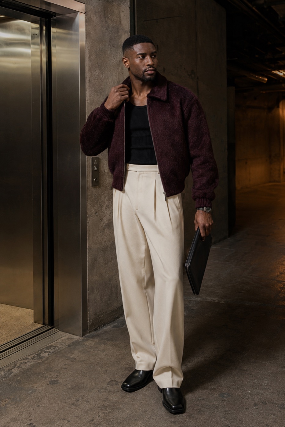 The tunnel fit that wins on texture menswear outfit