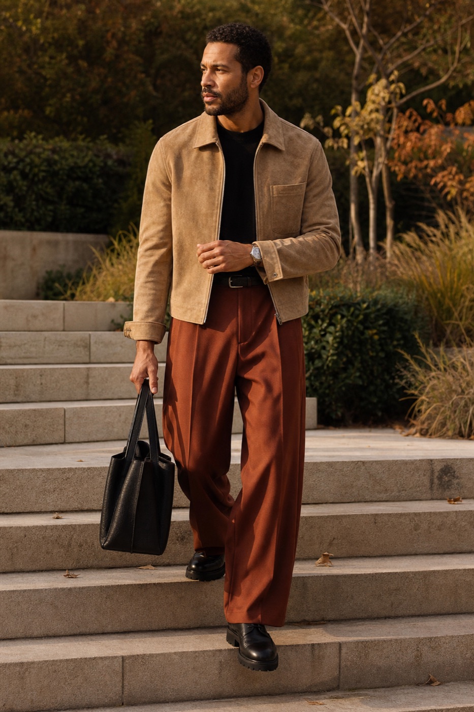 The warm black-tee fit with real movement menswear outfit