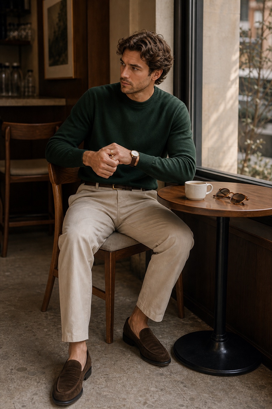 Quiet luxury cafe outfit