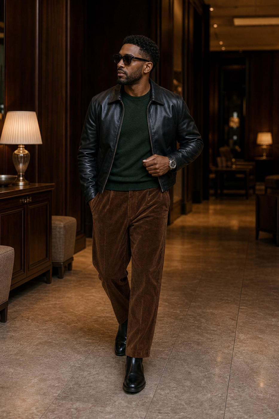 The crewneck with richer pant texture