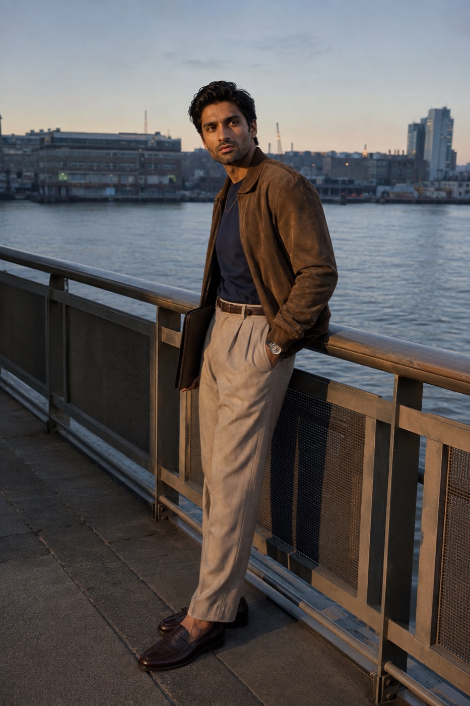 The waterfront fit with a sharper color bridge menswear outfit