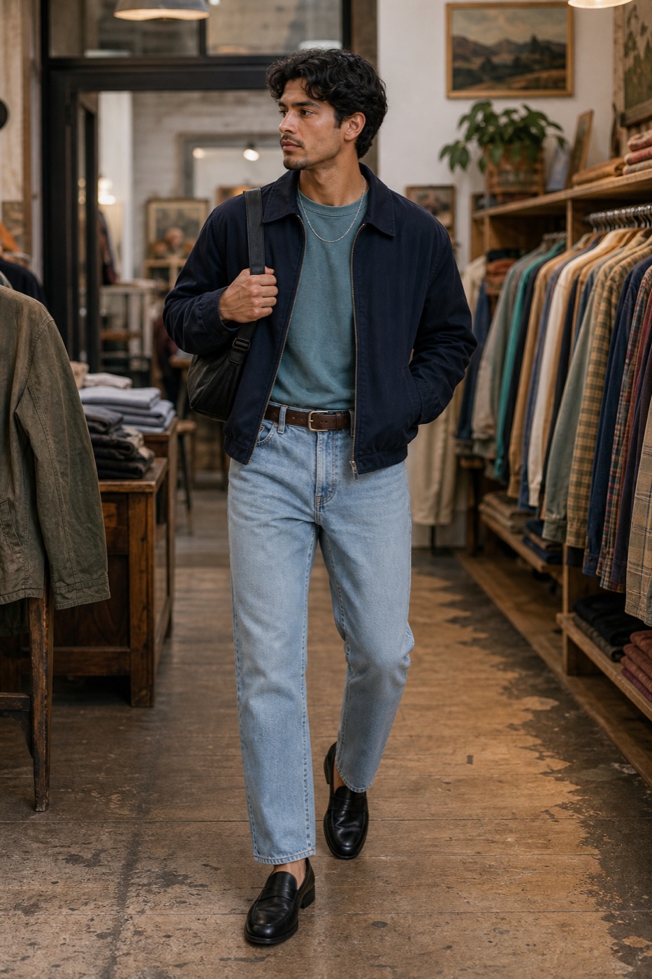 Teal Tee and Light Denim
