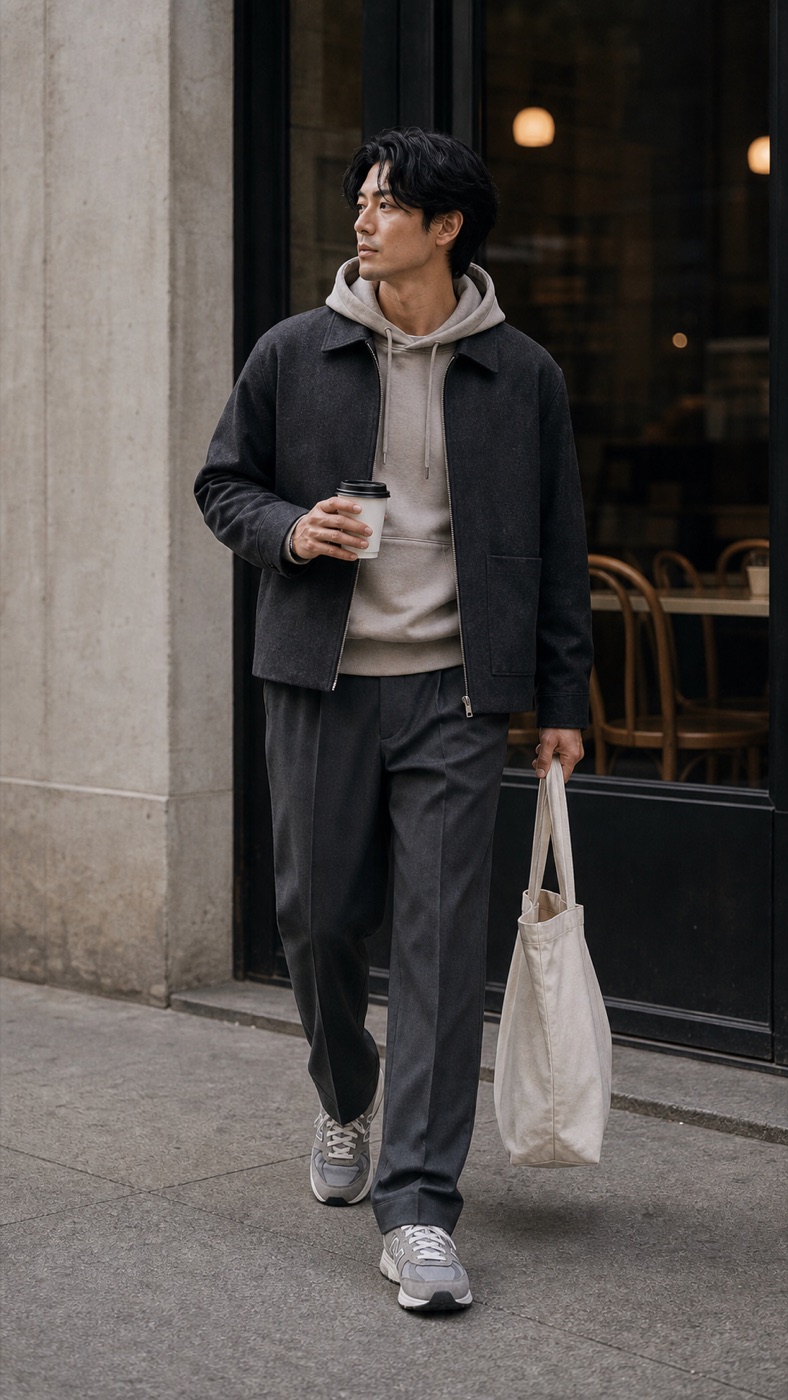 After outfit with straighter pants and cleaner shoes