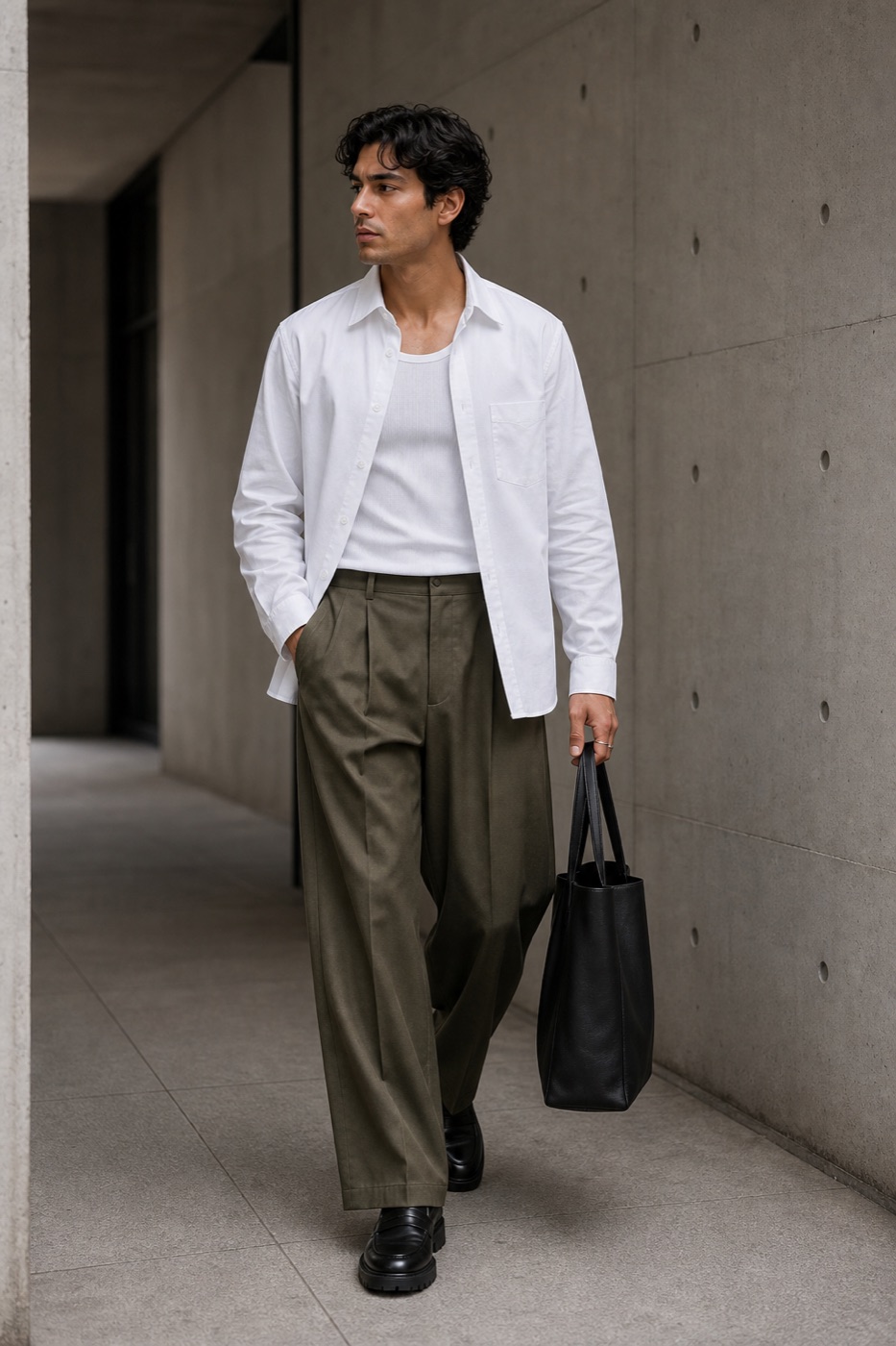Oxford shirt wide trouser outfit