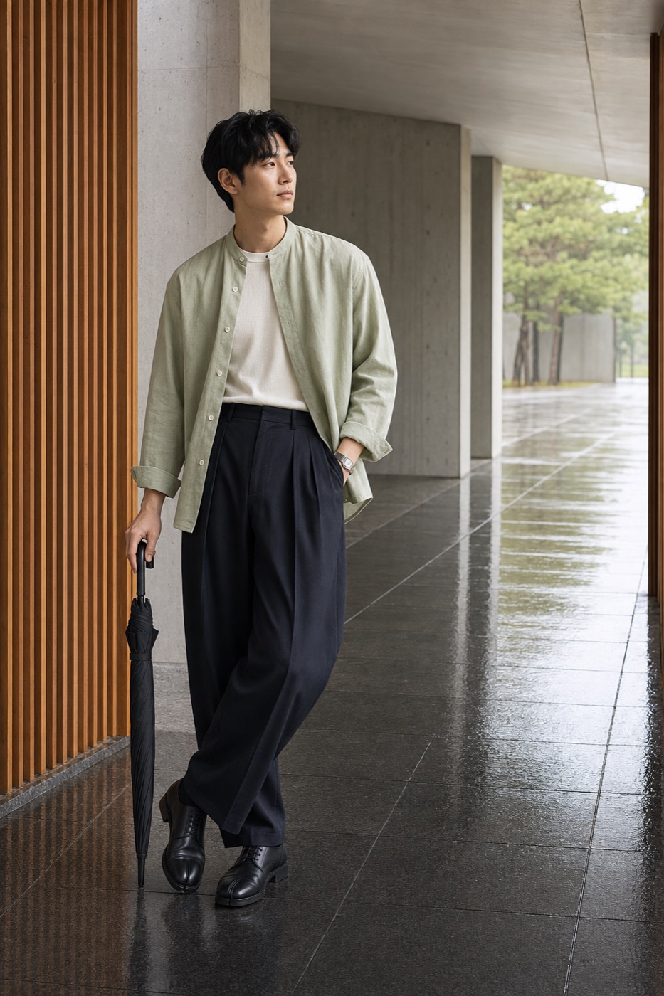 The rain outfit built around drape menswear outfit