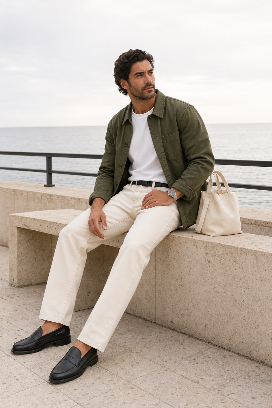 Moss Canvas Overshirt + Straight Denim outfit