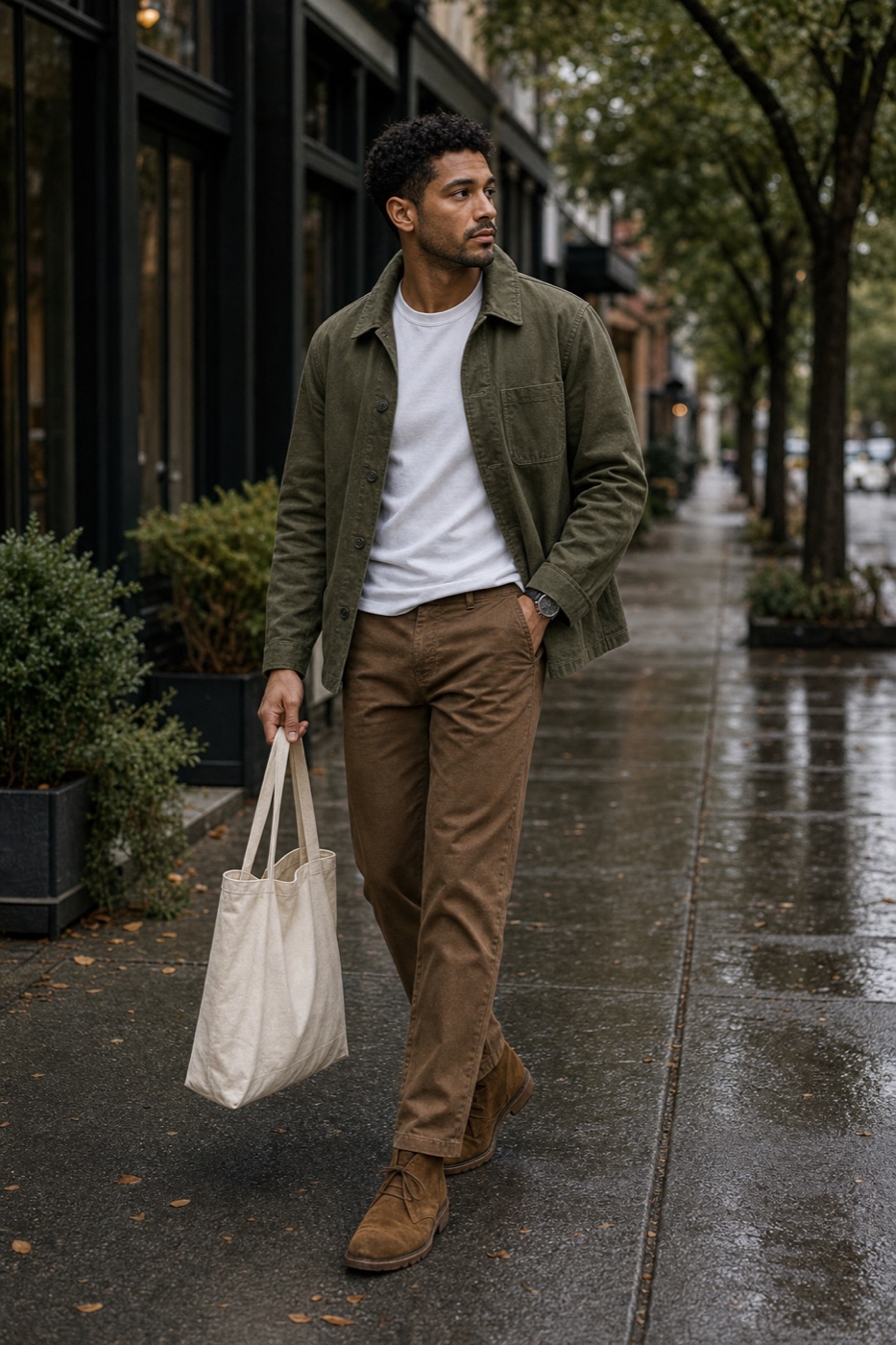 The white tee with warmer pants