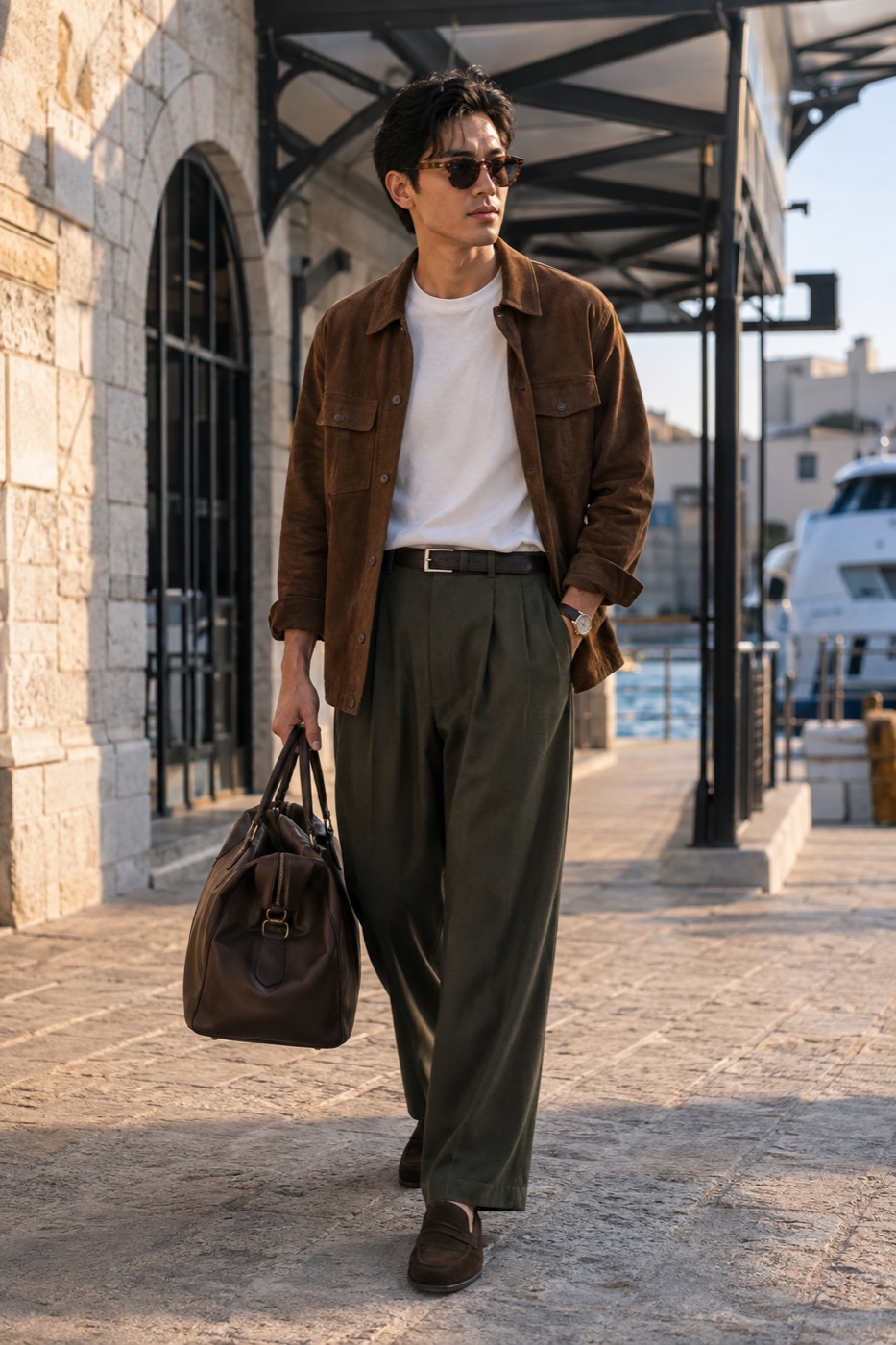 The suede overshirt travel fit that gets color right menswear outfit